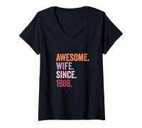 Women's Awesome Wife Since 1988 | 38th Wedding Anniversary 38 Years V-Neck T-Shirt