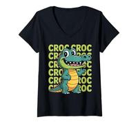 Womens Awkward Smiling Crocodile T-Shirt Funny Cartoon Animal Tee V-Neck T-Shirt