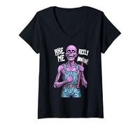 Womens Axe Me Nicely Polite Zombie Horror Halloween Serial Killer V-Neck T-Shirt