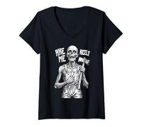 Womens Axe Me Nicely Polite Zombie Horror Halloween Serial Killer V-Neck T-Shirt