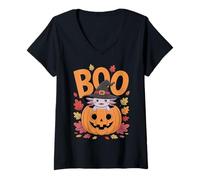 Womens Axolotl Costume on Pumpkin Halloween Axolotl V-Neck T-Shirt
