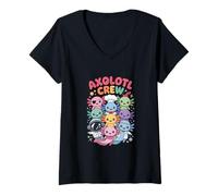 Womens Axolotl Crew - Cartoon with Various Professions V-Neck T-Shirt