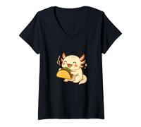 Womens Axolotl Eating Taco, Cute Kawaii-Style Gift, Funny Axolotl V-Neck T-Shirt