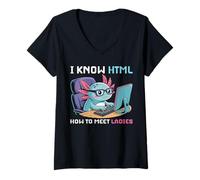 Womens Axolotl Gifts Funny I Know HTML How to Meet Ladies V-Neck T-Shirt