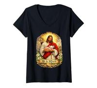 Women's Axolotl He is Risen Easter Resurrection Defeated Cross V-Neck T-Shirt