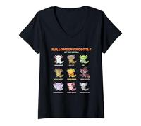 Womens Axolotl Kawaii Halloween Axolotls Cute & Spooky V-Neck T-Shirt