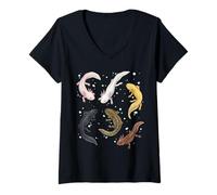 Womens Axolotl Morphs Collection Aquatic Salamander Science Lovers V-Neck T-Shirt