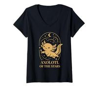 Womens Axolotl of The Stars Cute Magical Night with Stars Kawaii V-Neck T-Shirt
