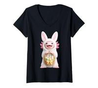 Women's Axolotl Wearing Easter Bunny Funny Cute Costume V-Neck T-Shirt