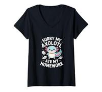 Women's Axolotl Whisperer Kawaii Amphibian Introvert V-Neck T-Shirt