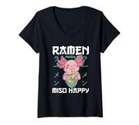 Womens Axolotl with Noodles Ramen Kawaii Axolotl V-Neck T-Shirt