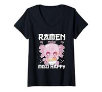 Womens Axolotl with Noodles Ramen Kawaii Axolotl V-Neck T-Shirt