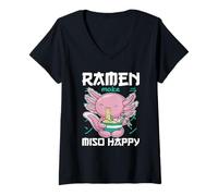 Womens Axolotl with Noodles Ramen Kawaii Axolotl V-Neck T-Shirt