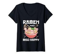 Womens Axolotl with Noodles Ramen Kawaii Axolotl V-Neck T-Shirt