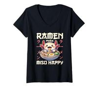 Womens Axolotl with Noodles Ramen Kawaii Axolotl V-Neck T-Shirt