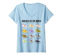 Womens Axolotls of The World Educational Amphibian Species Chart V-Neck T-Shirt