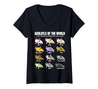 Womens Axolotls of The World Educational Amphibian Species Chart V-Neck T-Shirt