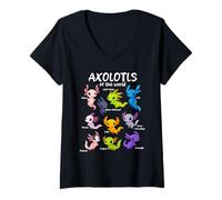 Womens Axolotls of The World, Kawaii Artwork, Cute Axolotl V-Neck T-Shirt