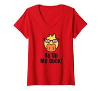 Womens Ay Up Me Duck Funny UK Hello V-Neck T-Shirt