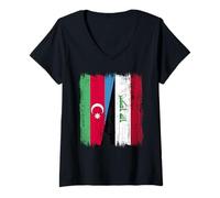 Womens Azerbaijan Iraq Half Flag Azerbaijani Iraqi Jersey V-Neck T-Shirt