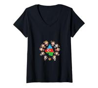 Women's Azerbaijani Kids Circle Map Flag Chibi Heritage Pride V-Neck T-Shirt
