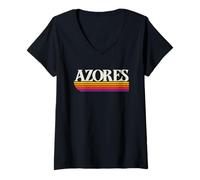 Womens Azores Portugal Retro Graphic V-Neck T-Shirt