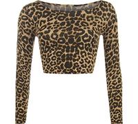 Womens Aztec Animal Print Crop Top Ladies Leopard Long Sleeve Short - Animal - 8-10