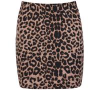 Womens Aztec Animal Tartan Stripe Comic Dogtooth Print Ladies Stretch Elasticated Waistband Bodycon Short Mini Skirt Black & Brown Leopard Print Size 12 - 14