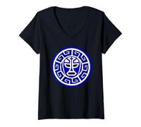 Women's Aztec Calendar Wrestling Mask, Mexican Heritage Warrior Art V-Neck T-Shirt