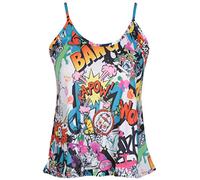 Womens Aztec Comic Tartan Printed Ladies Stretch Strappy Swing Vest Top Plus Size Comic Print 20-22