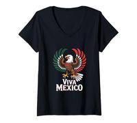 Womens Aztec Eagle Emblem Viva Mexico Patriotic Colors V-Neck T-Shirt
