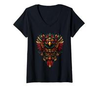 Womens Aztec Eagle Feathered Serpent Mayan Mexican Mythology V-Neck T-Shirt