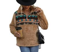 Women's Aztec Fleece Pullover Sweatshirt Womens Western Aztec Sherpa Sweaters Tribal Fuzzy Jumpers