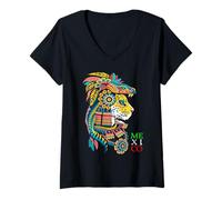 Womens Aztec Jaguar Ancient Warrior Native Mexican Mythology Mexico V-Neck T-Shirt
