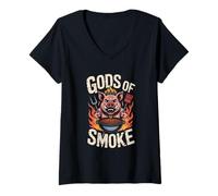 Womens Aztec Pig Deity BBQ Smoke Art T-Shirt V-Neck T-Shirt