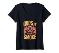 Womens Aztec Pig Deity BBQ Smoke Art T-Shirt V-Neck T-Shirt