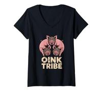 Womens Aztec Pig OINK Tribe Circle Art V-Neck T-Shirt