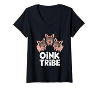 Womens Aztec Pig OINK Tribe Circle Art V-Neck T-Shirt