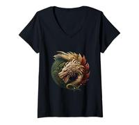Womens Aztec Quetzalcoatl Mexican Mythology Ouroboros Aztec God V-Neck T-Shirt