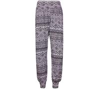 Womens Aztec Skull Leopard Comic Print Ladies Stretch Ali Baba Harem Pants Leggings Full Long Trousers Plus Size Black & White Aztec 12 - 14 (XL)