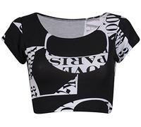 Womens Aztec Tartan Skull Stripe Comic Printed Ladies Round Scoop Neckline Short Cap Sleeve Cropped T-Shirt Belly Top Letter Print Size 8-10