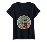 Womens Aztec Warrior Statue History and Mexica Mayan Calendar V-Neck T-Shirt