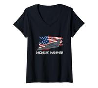 Women's B-2 Aircraft Midnight Hammer American Flag Vintage Patriotic V-Neck T-Shirt