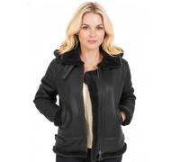 Women's B3 Bomber Hooded Classic RAF Genuine Sheepskin Leather Jacket Aviator WW2 Faux Fur Warm Winter Leather Jacket (UK, Alpha, 3XL, Regular, Regular, Black with Black Fur - With Hood)