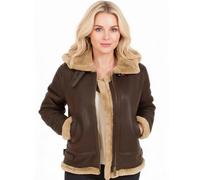 Women's B3 Bomber Hooded Classic RAF Genuine Sheepskin Leather Jacket Aviator WW2 Faux Fur Warm Winter Leather Jacket (UK, Alpha, S, Regular, Regular, Brown with Cream Fur - With Hood)