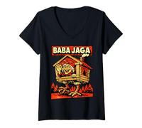 Women's Baba Jaga Slavic Witch Folklore Forest House Chicken Legs V-Neck T-Shirt