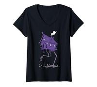 Women's Baba Yaga Chicken Leg House Slavic Folklore Art V-Neck T-Shirt