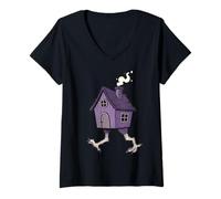 Women's Baba Yaga Chicken Leg Hut Slavic Folklore Fantasy V-Neck T-Shirt