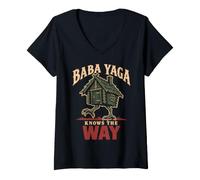 Women's Baba Yaga Chicken Leg Hut Slavic Folklore Gift V-Neck T-Shirt