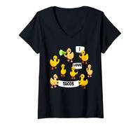 Women's Baby Chicks Chickens, Ducks Protesting, I Love Tacos V-Neck T-Shirt